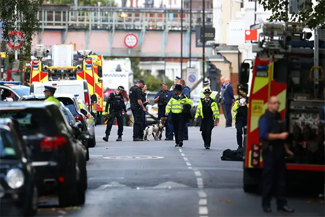 Emergency services attend to the scene near Parsons Green Underground Station on September 15, 2017 in London, England. 22 people were reported injured after an explosion on a tube train in south-west London.